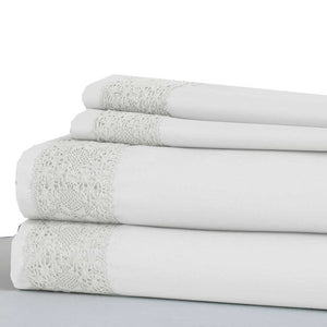 0.2" x 66" x 96" Microfiber White 3 Piece Twin Size Sheet Set with Lace Details