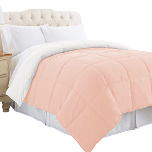 0.2" x 88" x 104" Microfiber White and Pink King Size Box Quilted Reversible Comforter