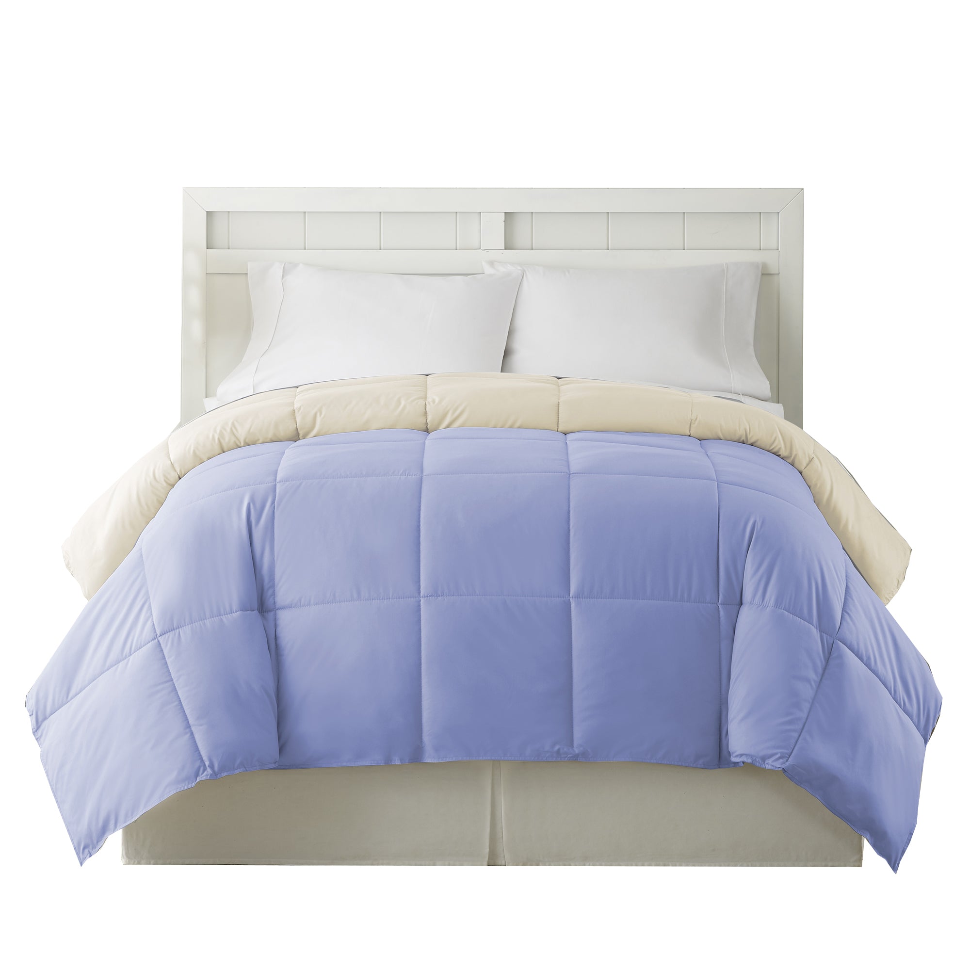 0.2" x 88" x 104" Microfiber Blue and Cream King Size Box Quilted Reversible Comforter