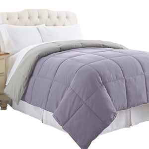 0.2" x 88" x 88" Microfiber Purple and Gray Queen Size Box Quilted Reversible Comforter