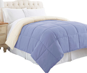 0.2" x 88" x 88" Microfiber Blue and Cream Queen Size Box Quilted Reversible Comforter