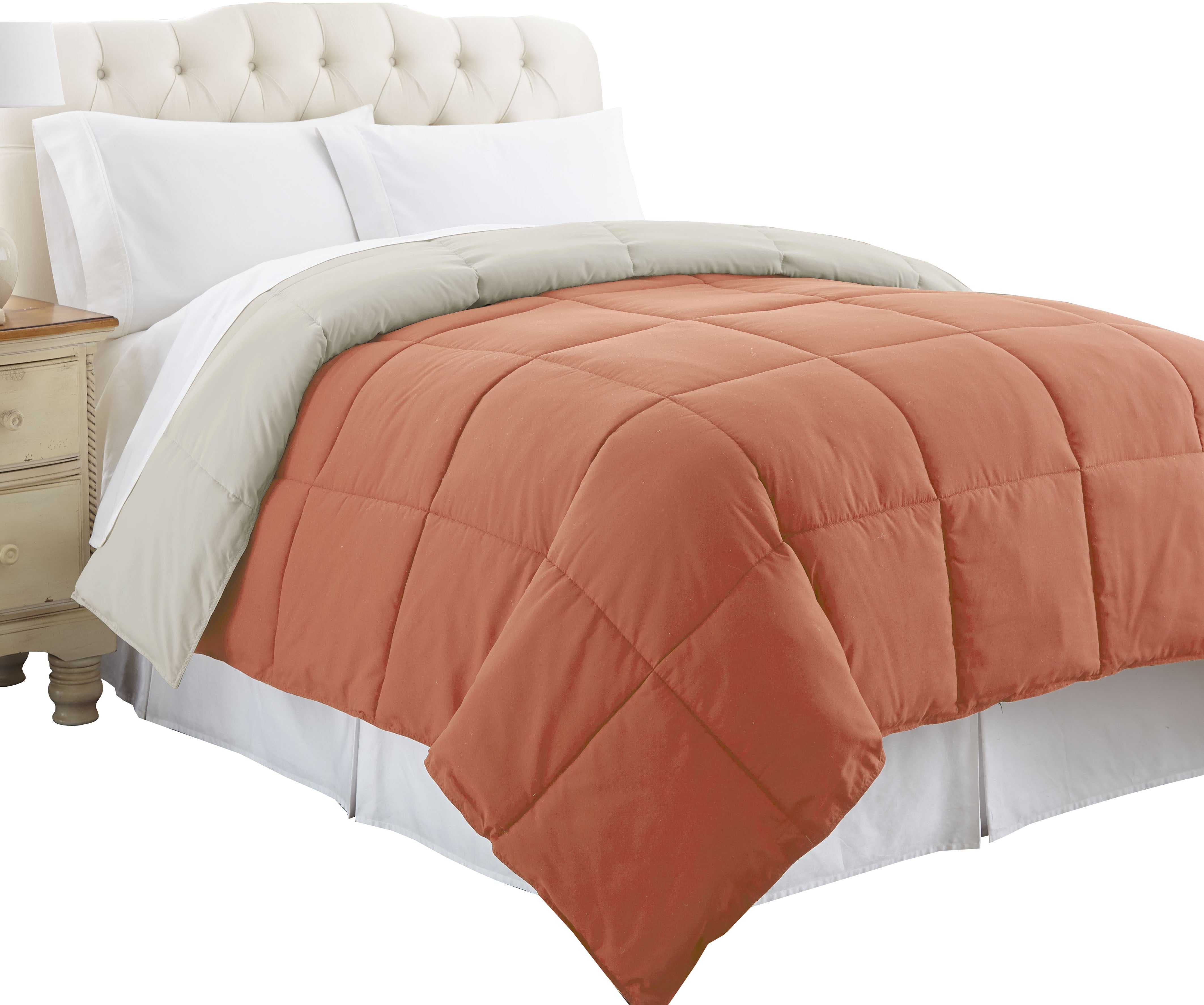 0.2" x 88" x 104" Microfiber Orange and Gray King Size Box Quilted Reversible Comforter