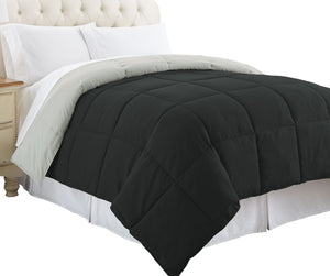 0.2" x 88" x 104" Microfiber Black King Size Box Quilted Reversible Comforter