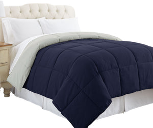 0.2" x 88" x 104" Microfiber Silver and Blue King Size Box Quilted Reversible Comforter