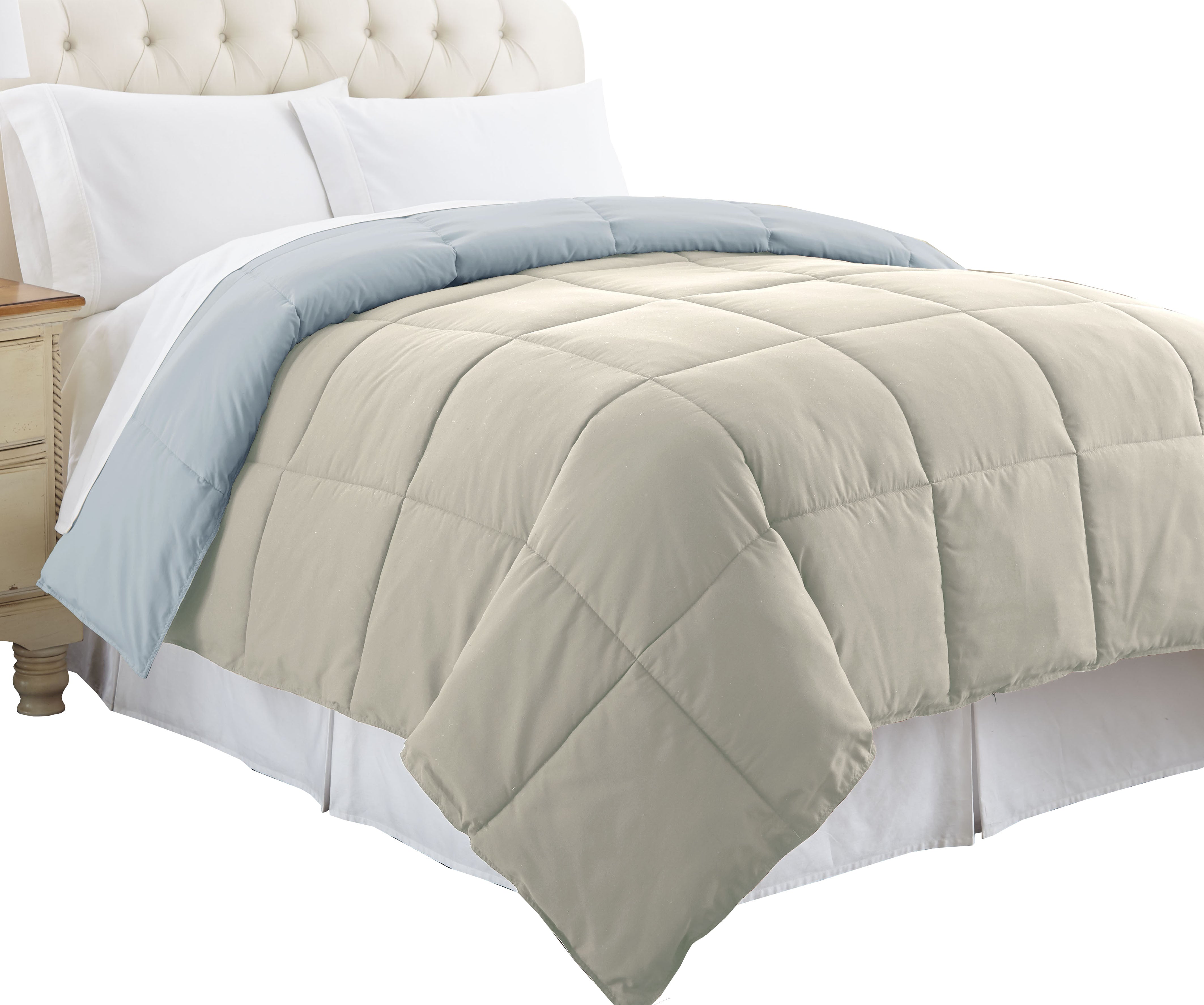 0.2" x 88" x 104" Microfiber Gray and Blue King Size Box Quilted Reversible Comforter