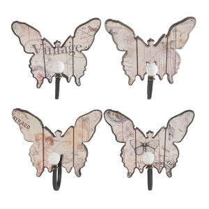 Butterfly Walldecor with Vintage Print, Set of 4, Multicolor