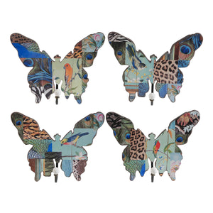 Butterfly Walldecor with Exotic Animal Print, Set of 4, Multicolor