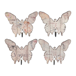 Butterfly Walldecor with Vintage Print, Set of 4,Multicolor