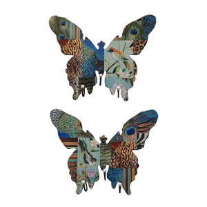 Butterfly Walldecor with Exotic Animal Print, Set of 2, Multicolor