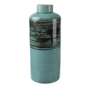 Ceramic Bottled Shaped Vase With Lifted Neck and Open Mouth, Blue