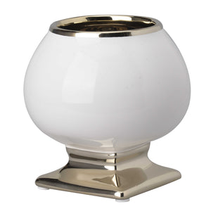 Bellied Shape Ceramic Vase with Pedestal Base, Small, White and Gold