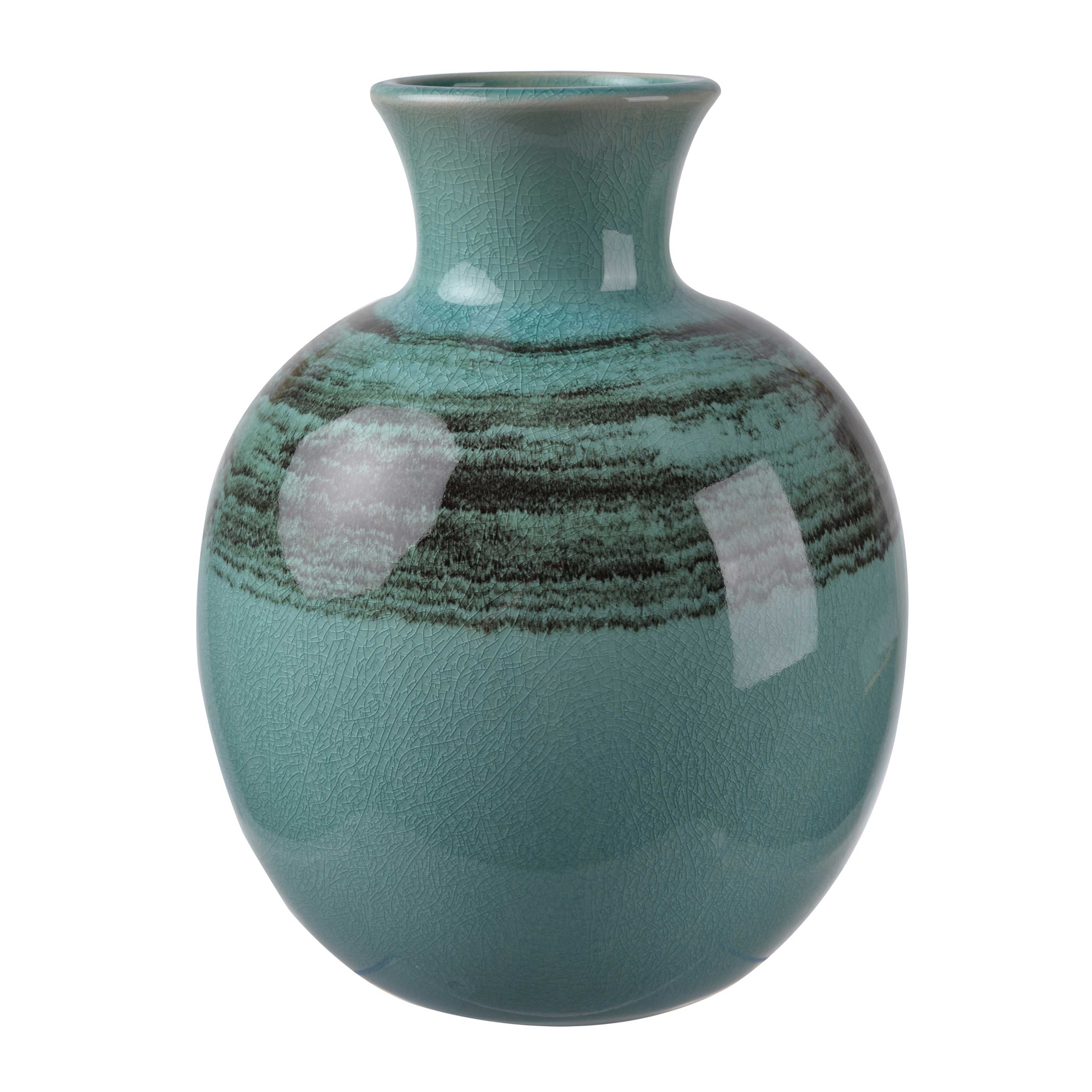 Decorative Ceramic Vase with Crackled Texture, Large, Blue and Black