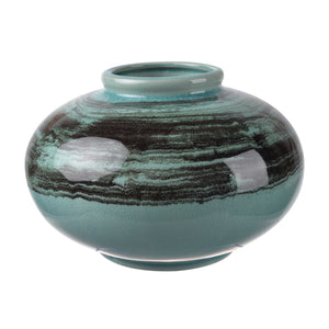 Pot Shaped Ceramic Vase with Round Opening, Blue and Black