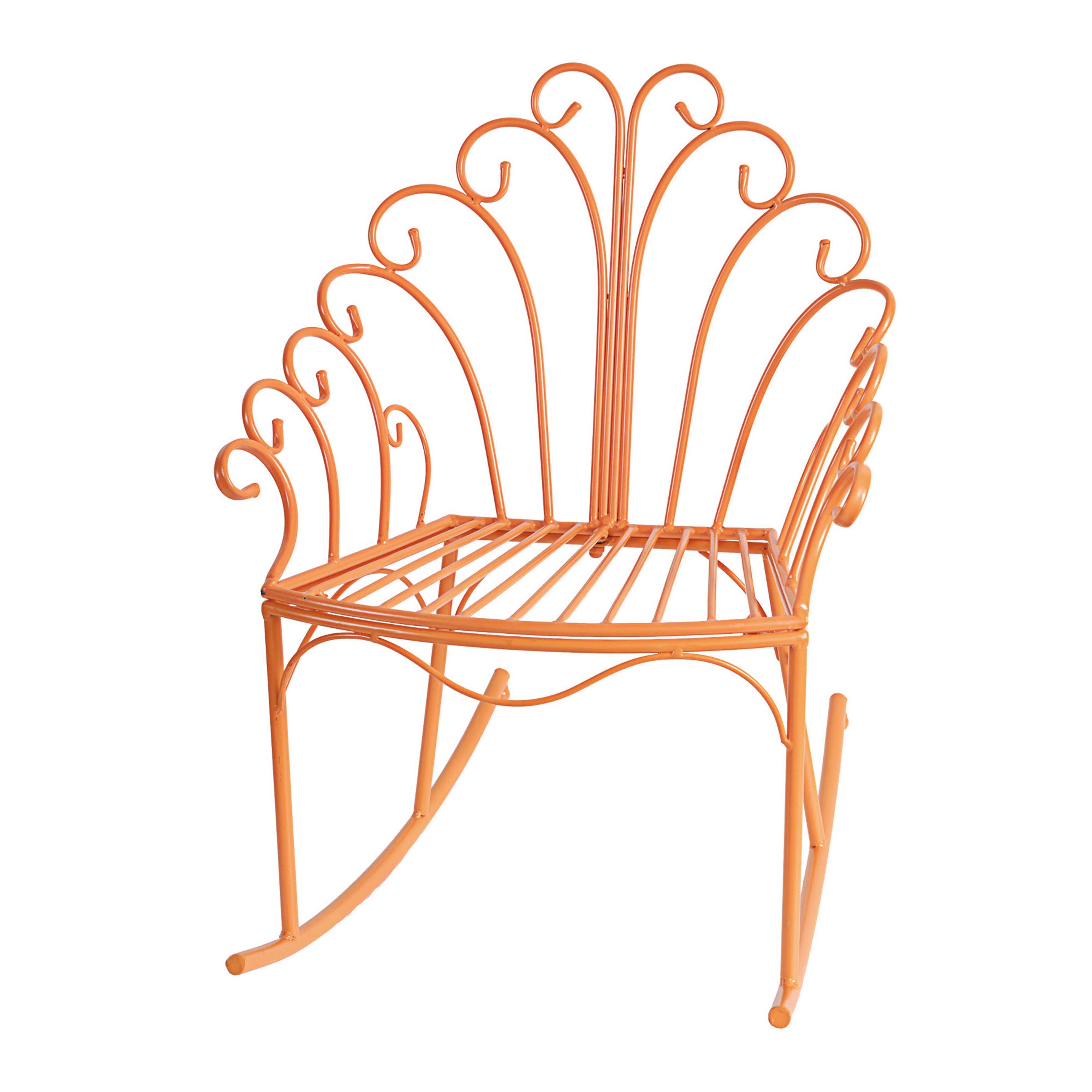 Metal Rocking Chair with Water Fall Back Design, Orange