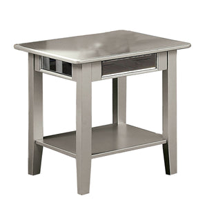 End Table with Open Bottom Shelf and Mirror Panels, Silver
