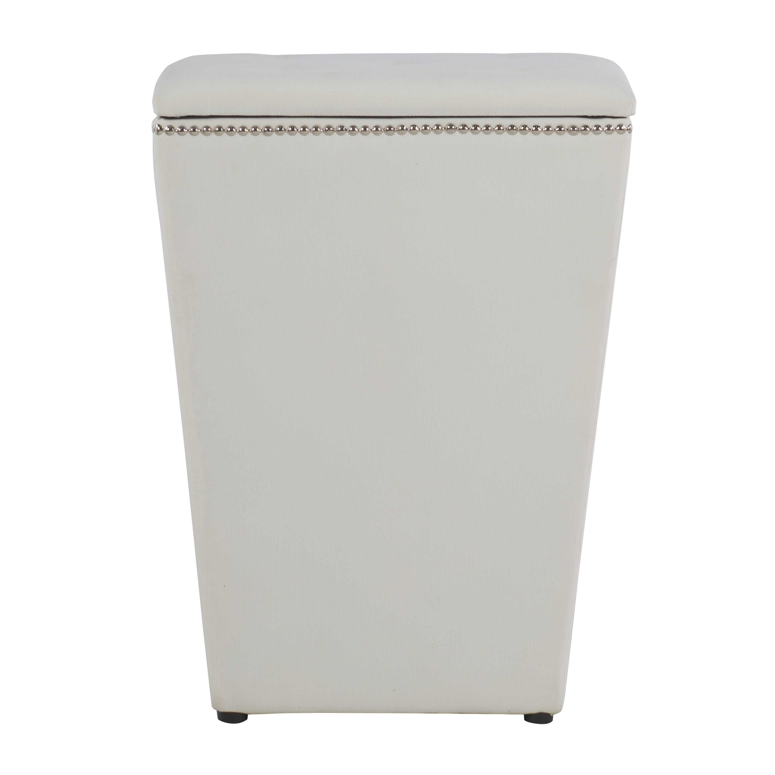 Transitional Style Angled Hamper with Nailhead Trims, White and Black