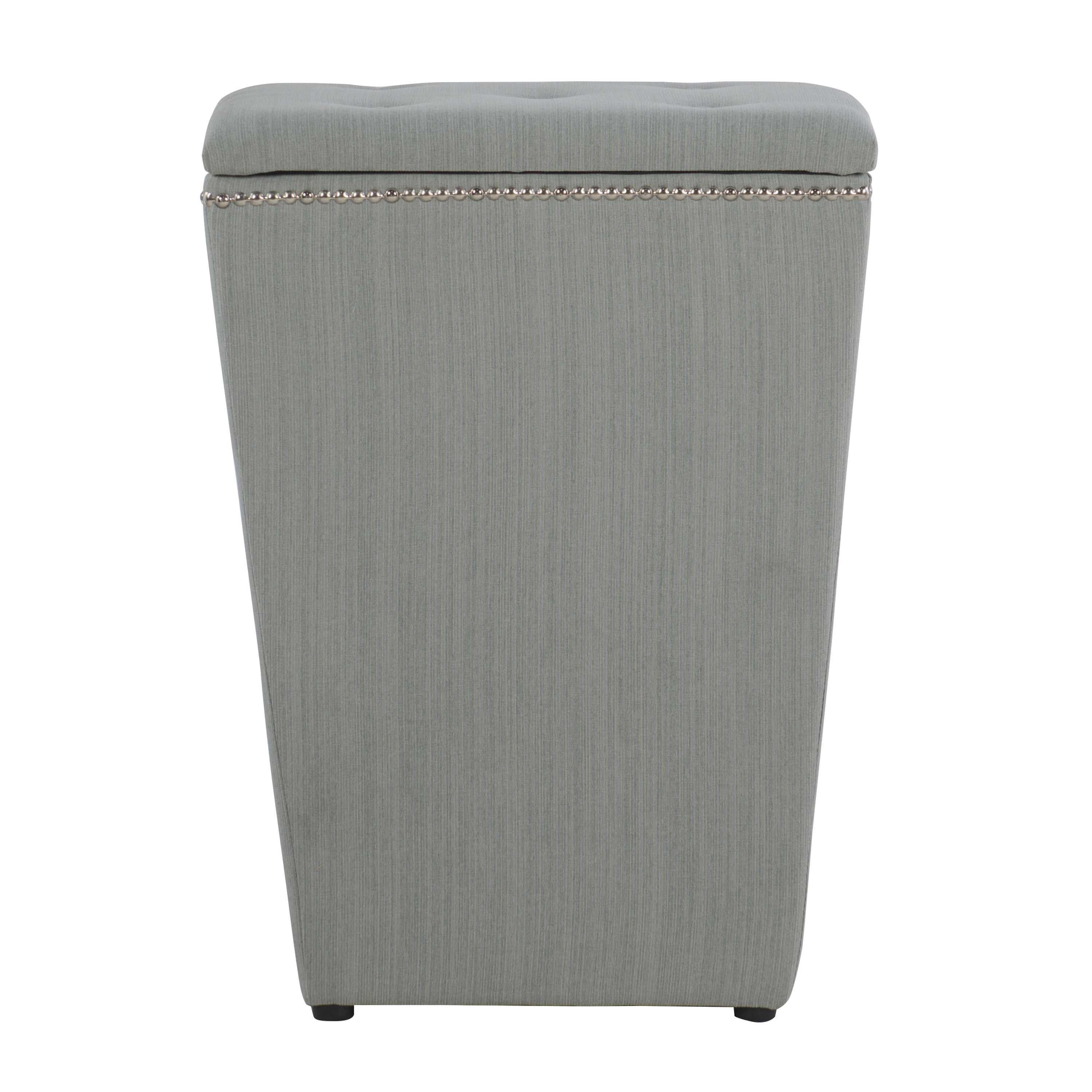 Transitional Style Angled Hamper with Nailhead Trims, Gray and Black