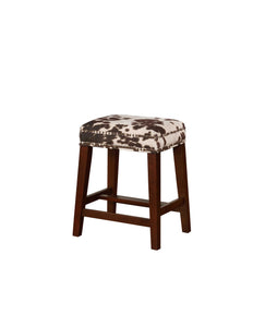 Traditional Style Wooden Counter Stool with Cow Print, Brown and White