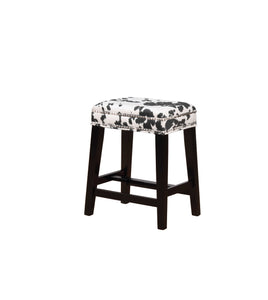 Traditional Style Wooden Counter Stool with Cow Print, Black and White