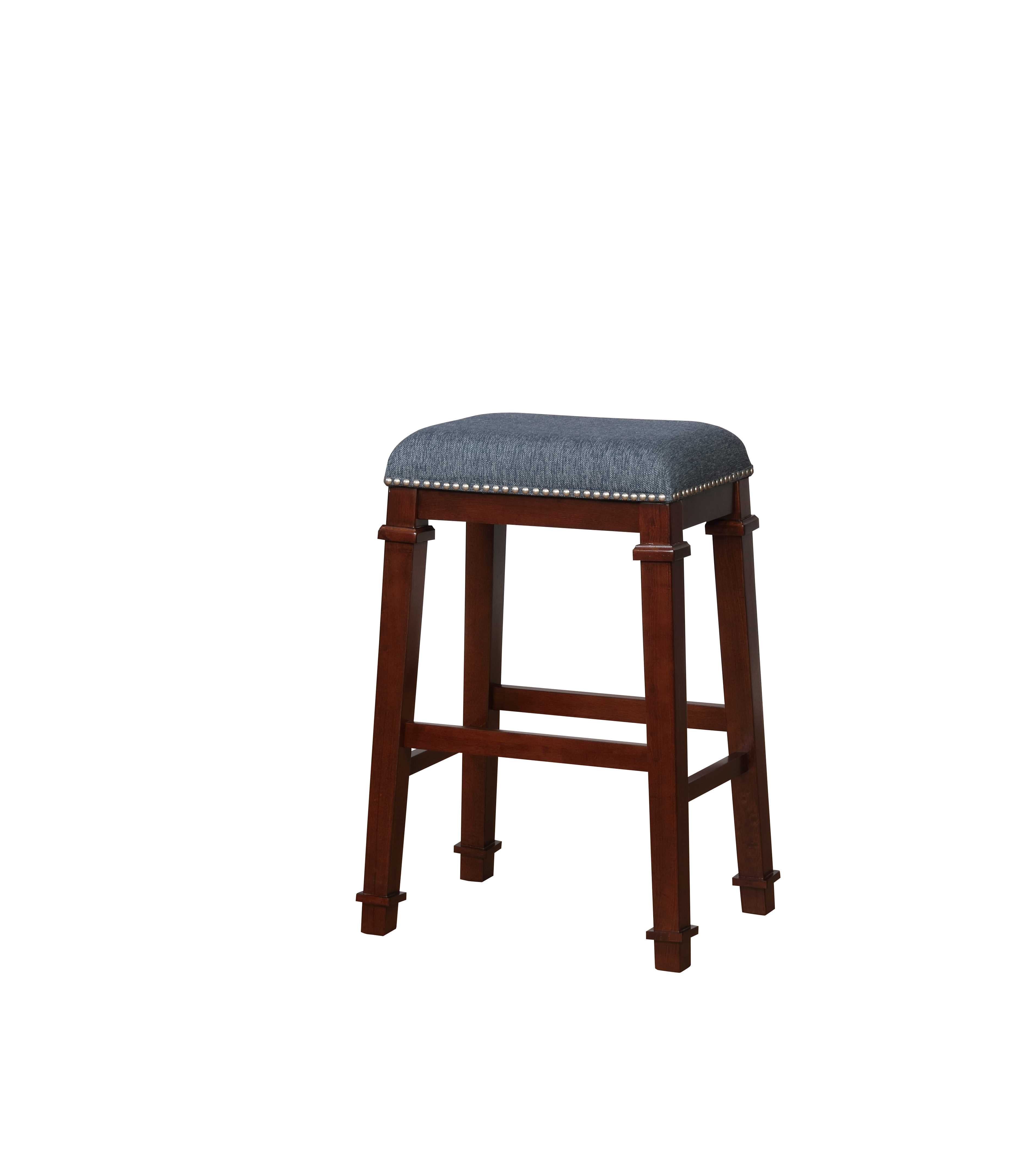 Transitional Wooden Bar Stool with Nailhead Trims, Brown and Gray