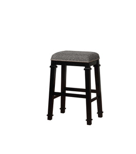 Transitional Wooden Bar Stool with Nailhead Trims, Black and Gray