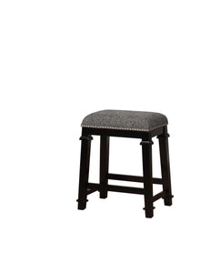 Transitional Wooden Counter Stool with Nailhead Trims, Black and Gray