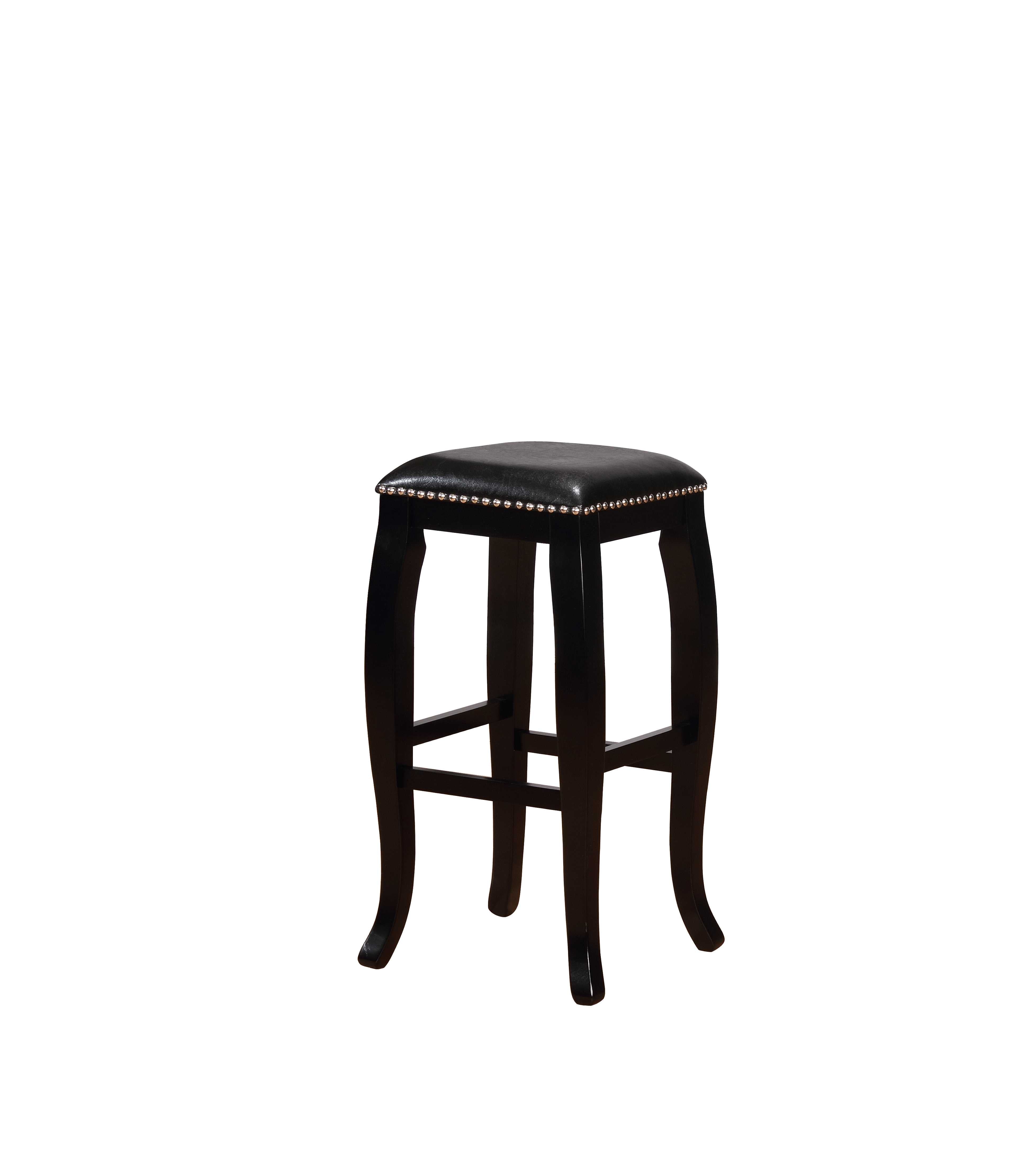 Contemporary Style Wooden Bar Stool with Nailhead Trims, Black