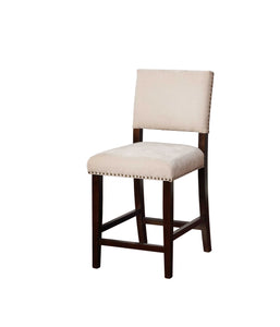 Transitional Wooden Counter Stool with Nailhead Trims, Beige and Brown