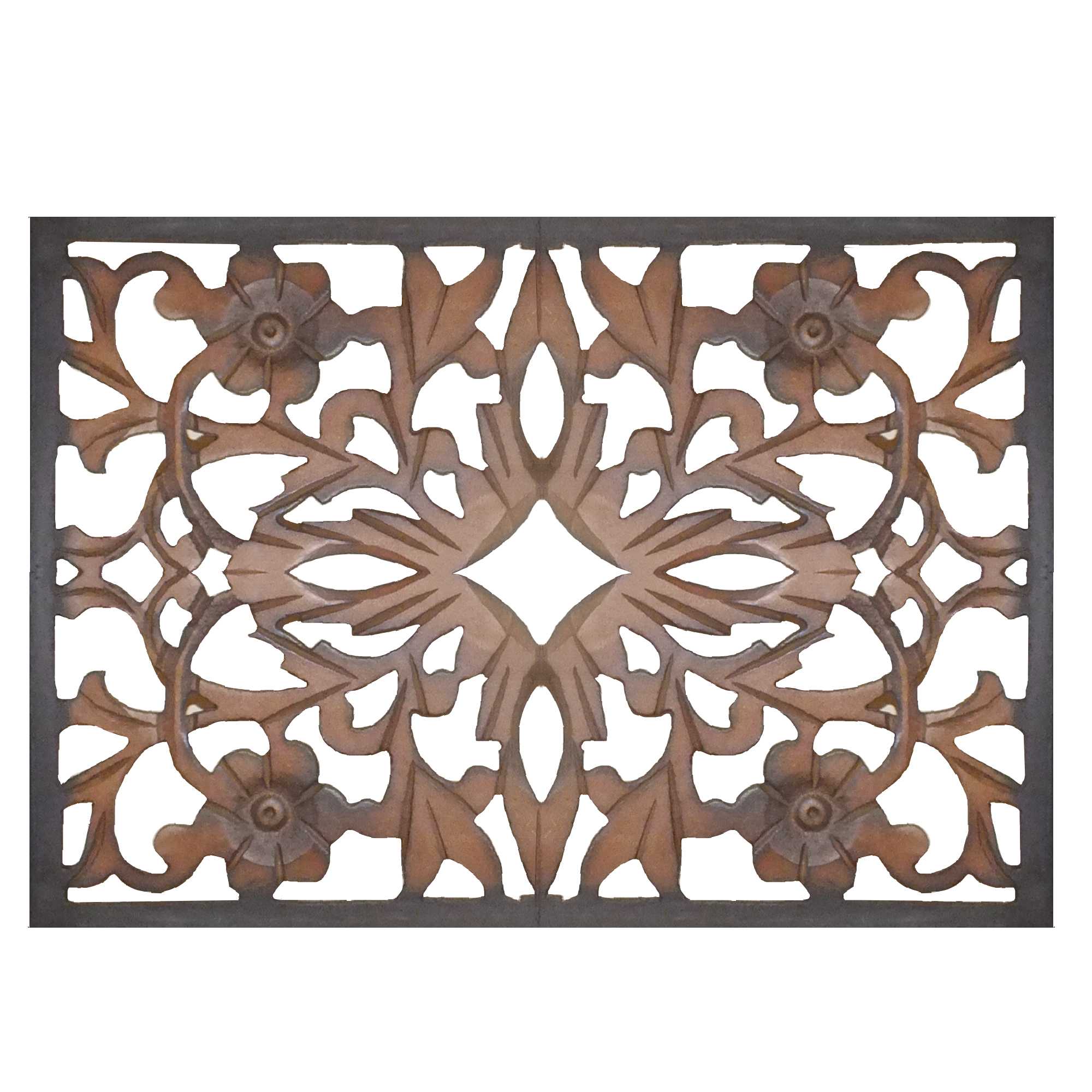 Rectangular Wall Panel with Intricate Floral Carvings, Burnt Black