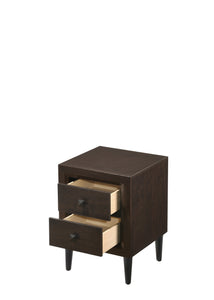 Wooden Night Table with 2 Drawers and Tapered Legs, Brown and Black