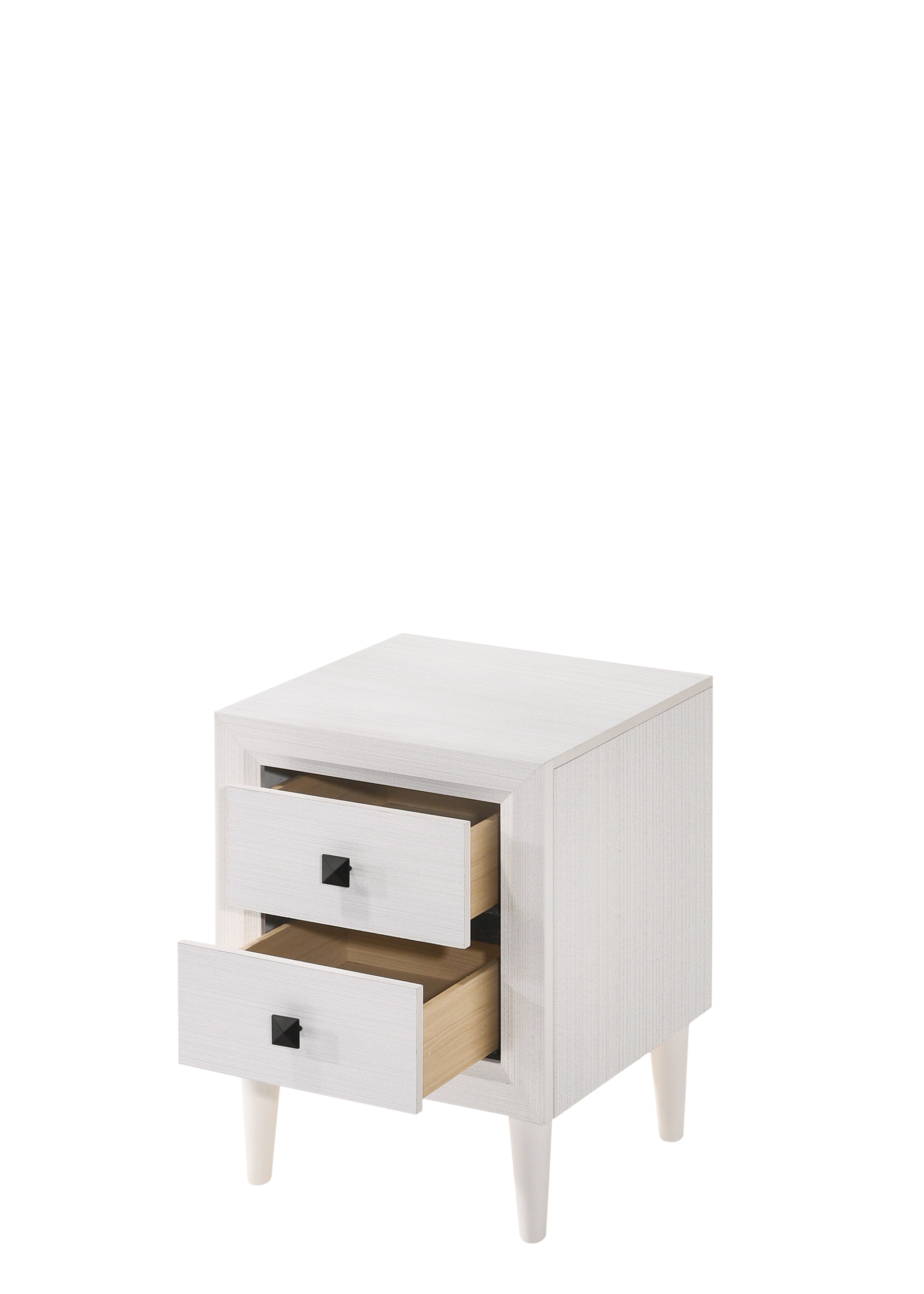 Wooden Night Table with 2 Drawers and Tapered Legs, White