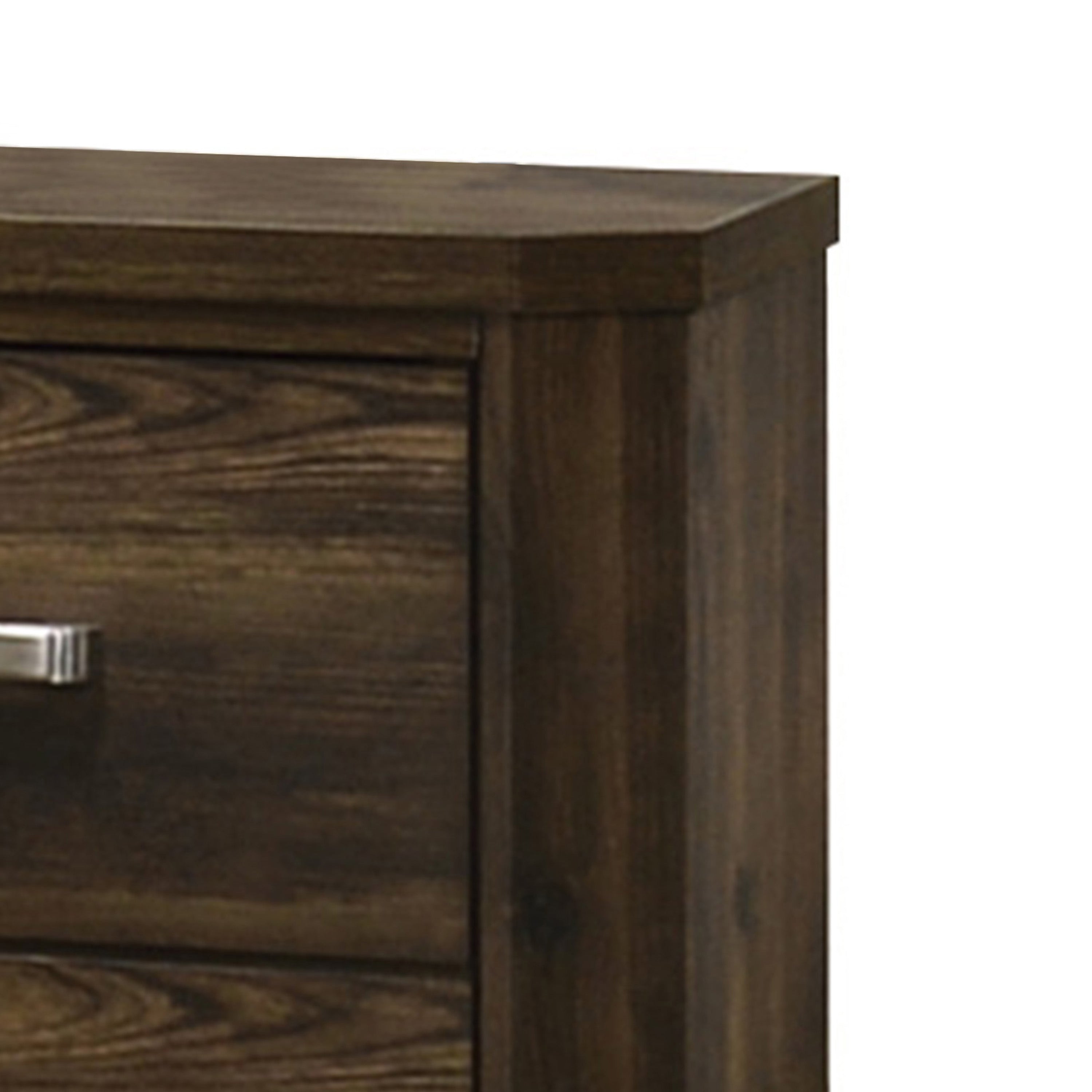 Transitional Style 2 Drawer Wooden Nightstand with Plinth Base, Brown