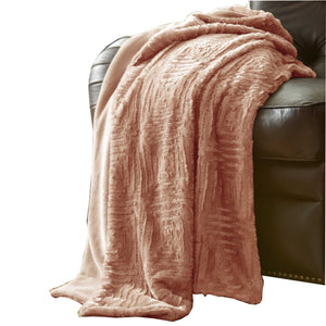 Treviso Faux Fur Throw with Fret Pattern , Pink