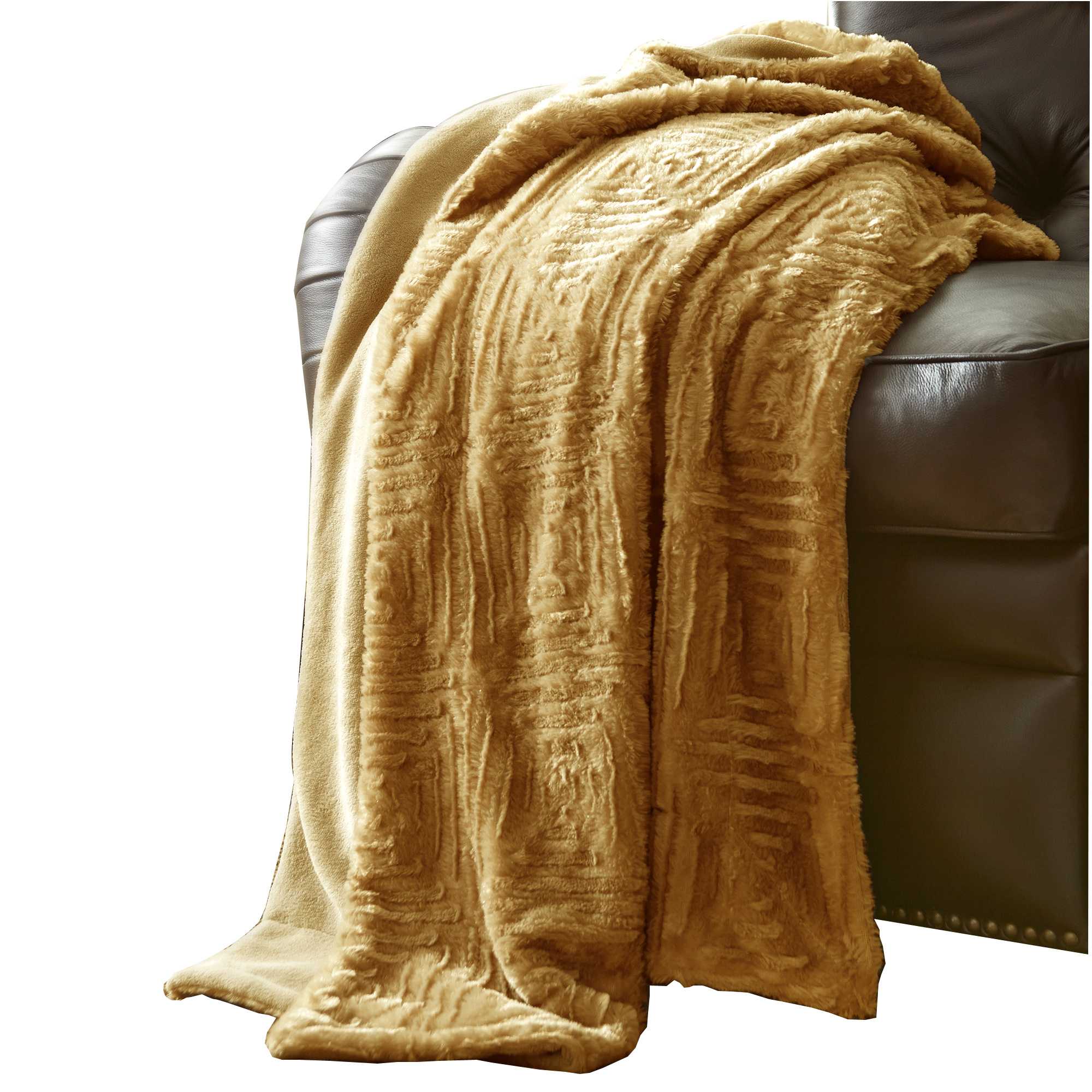 Treviso Faux Fur Throw with Fret Pattern , Yellow