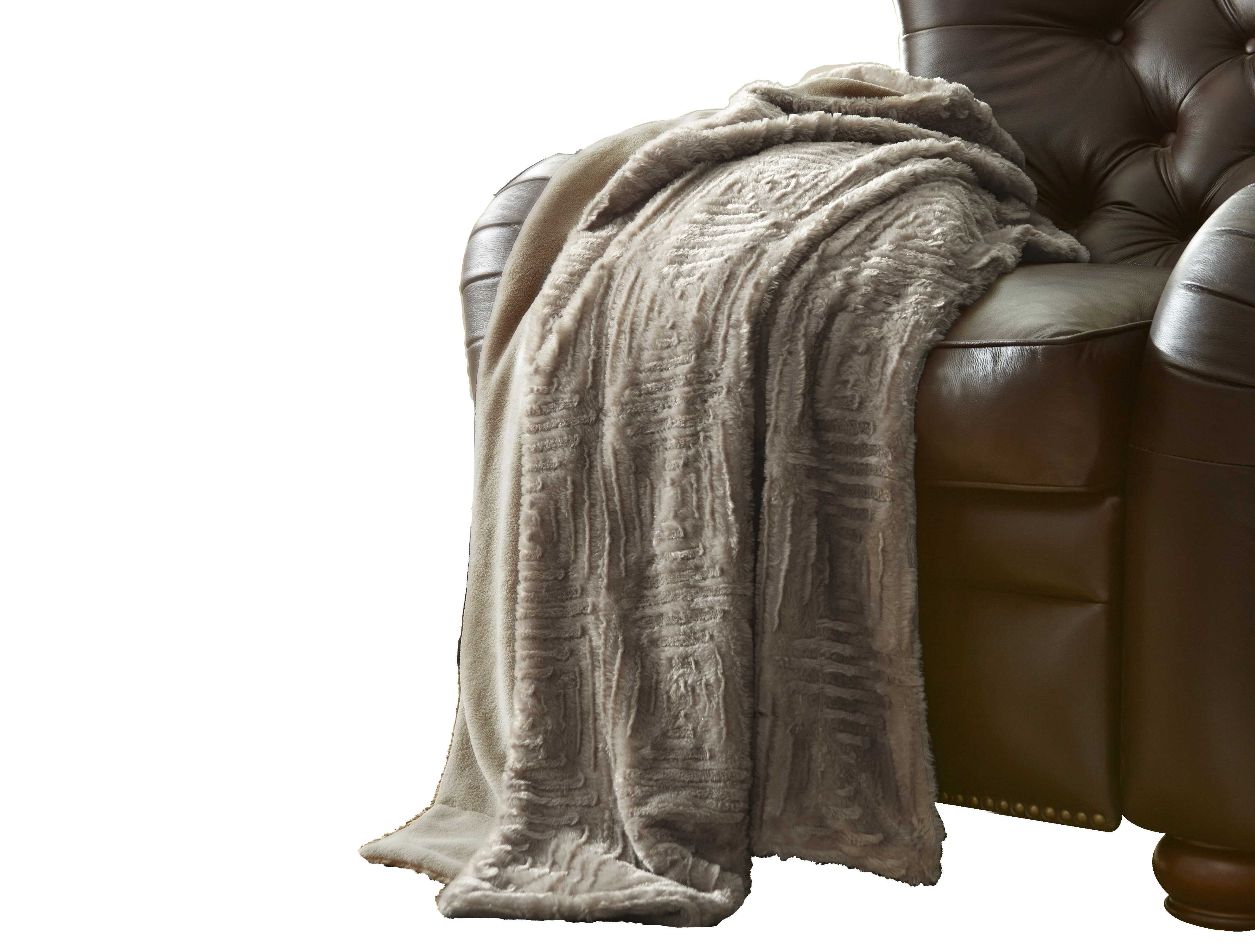 Treviso Faux Fur Throw with Fret Pattern , Beige