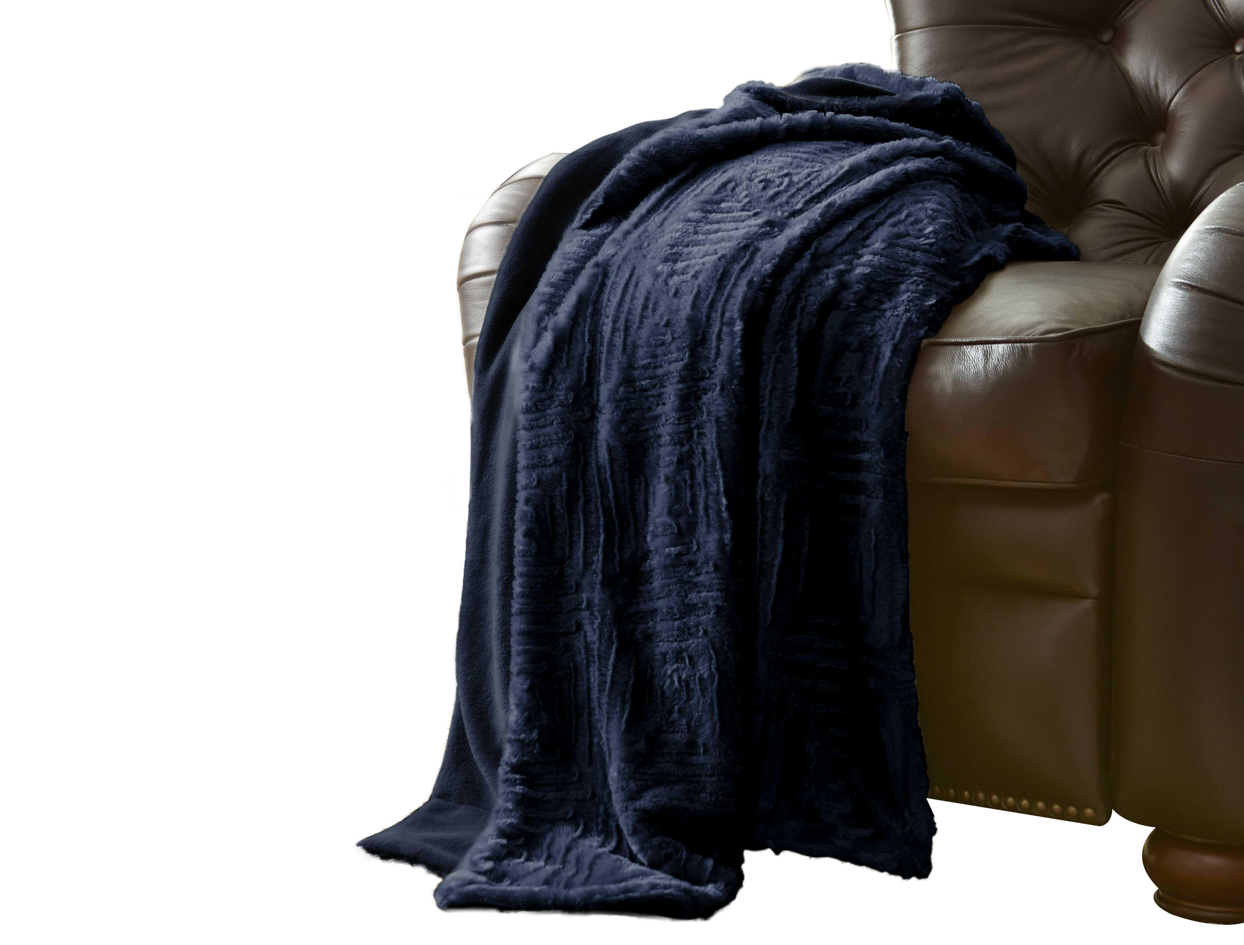 Treviso Faux Fur Throw with Fret Pattern , Blue