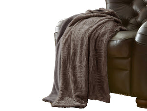 Treviso Faux Fur Throw with Fret Pattern , Gray