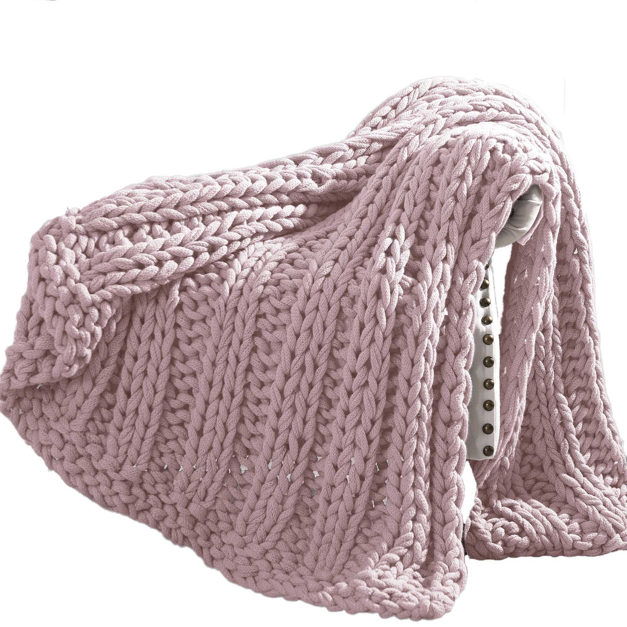 Dreux Acrylic Cable Knitted Chunky Throw , Pink