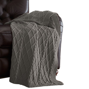 Creuse Cable Knitted Cotton Throw with Diamond Pattern , Gray