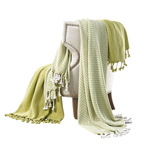 Montgeron Herringbone Cotton Throw , Set of 2, Green and White