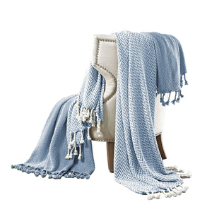 Montgeron Herringbone Throw , Set of 2, Blue and White