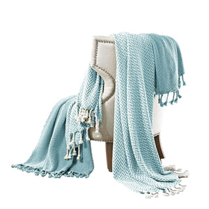 Montgeron Herringbone Cotton Throw , Set of 2, Aqua Blue and White