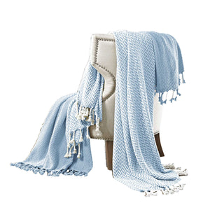 Calabria Herringbone Cotton Throw , Set of 2, Denim Blue and White