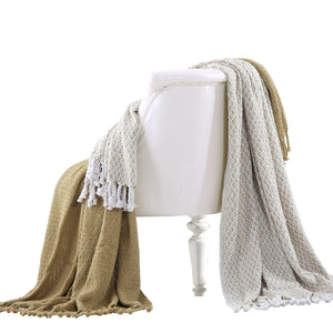 Amalfi Cotton Throw with Mosaic Pattern , Set of 2, Brown and White