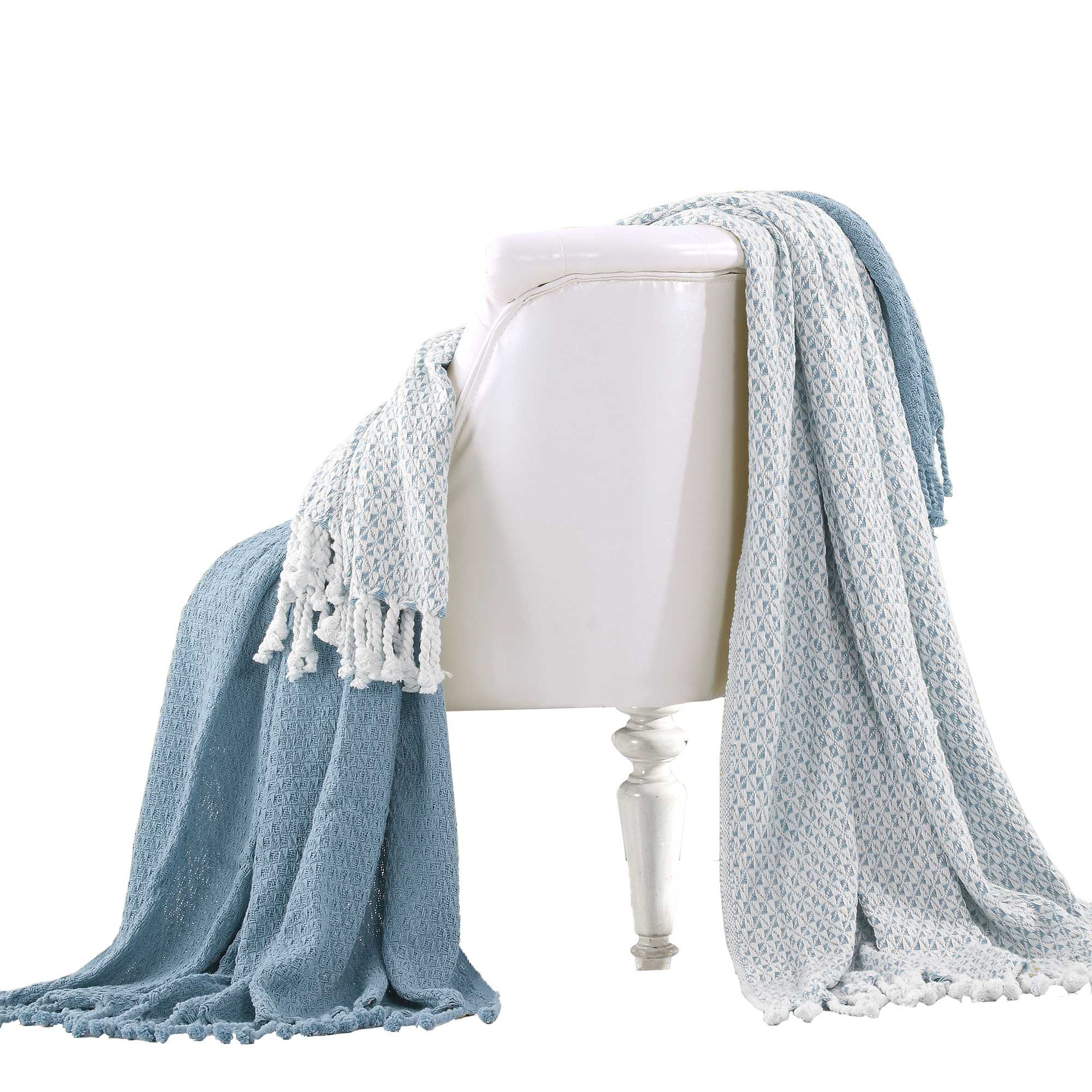 Amalfi Cotton Throw with Mosaic Pattern , Set of 2, Blue and White