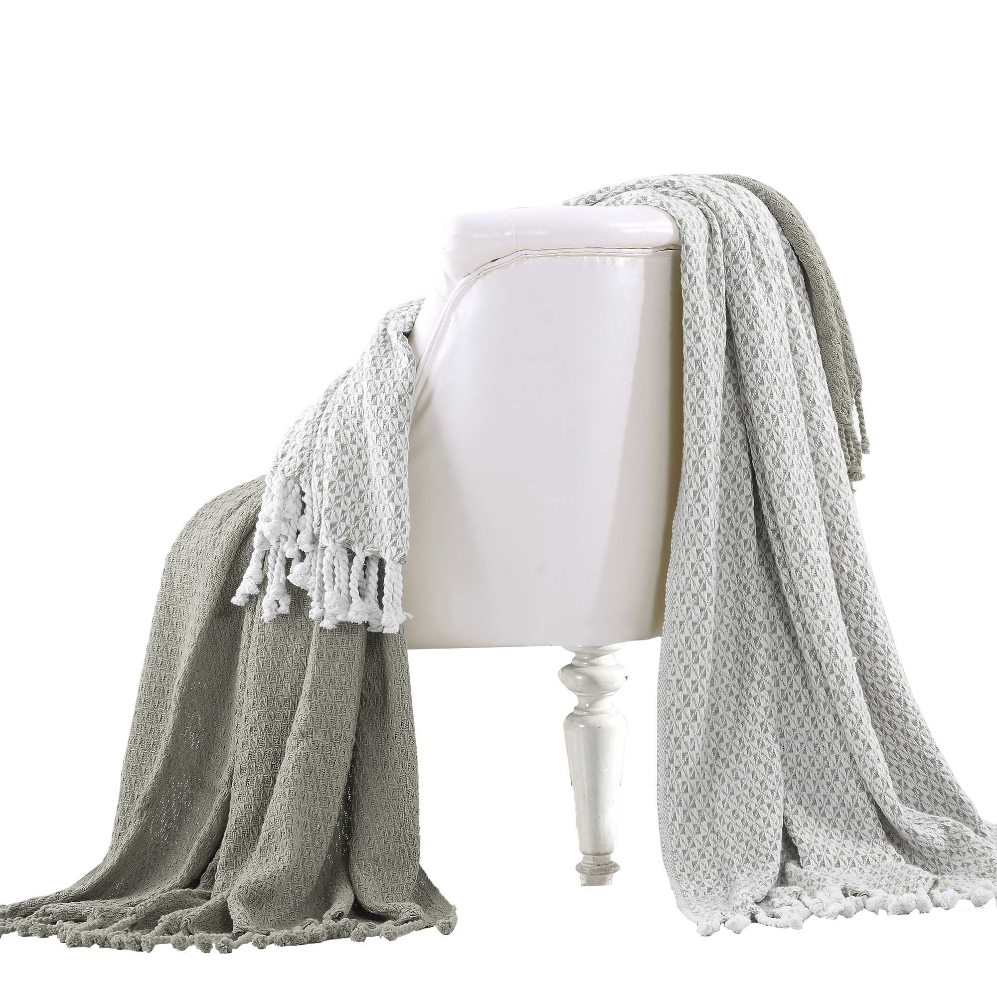 Amalfi Cotton Throw with Mosaic Pattern , Set of 2, Gray and White