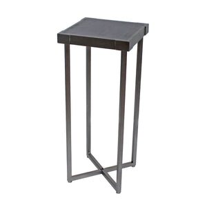 Square Shape Wooden End Table with Metal X Shape Base, Gray