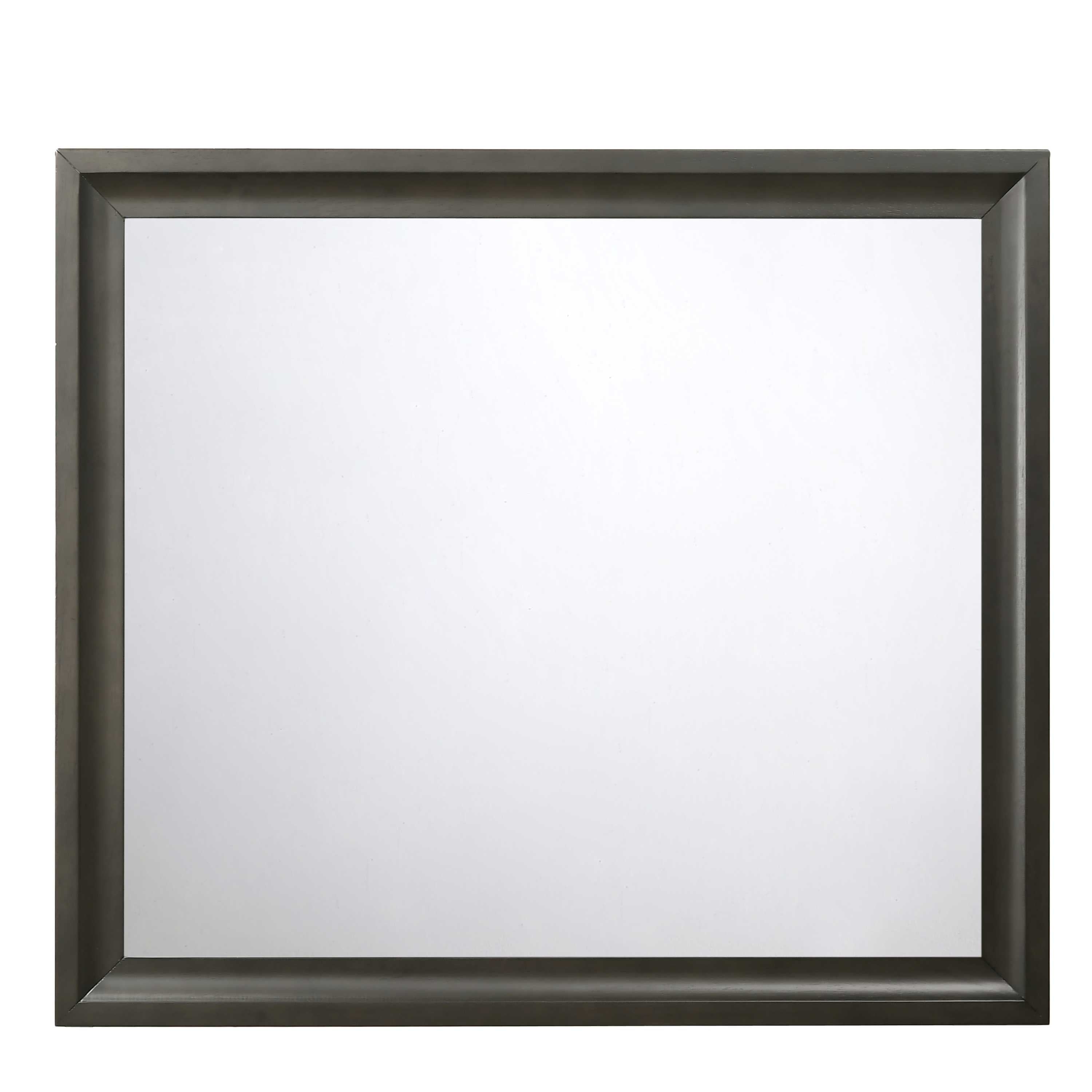 Contemporary Style Wooden Mirror with Raised Edge Framework, Gray