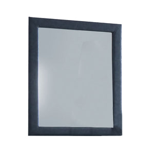 Fabric Upholstery Wooden Frame Mirror with Welt Trims, Blue