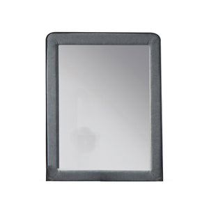 Fabric Upholstered Wooden Frame Mirror with Welt Trim, Light Gray